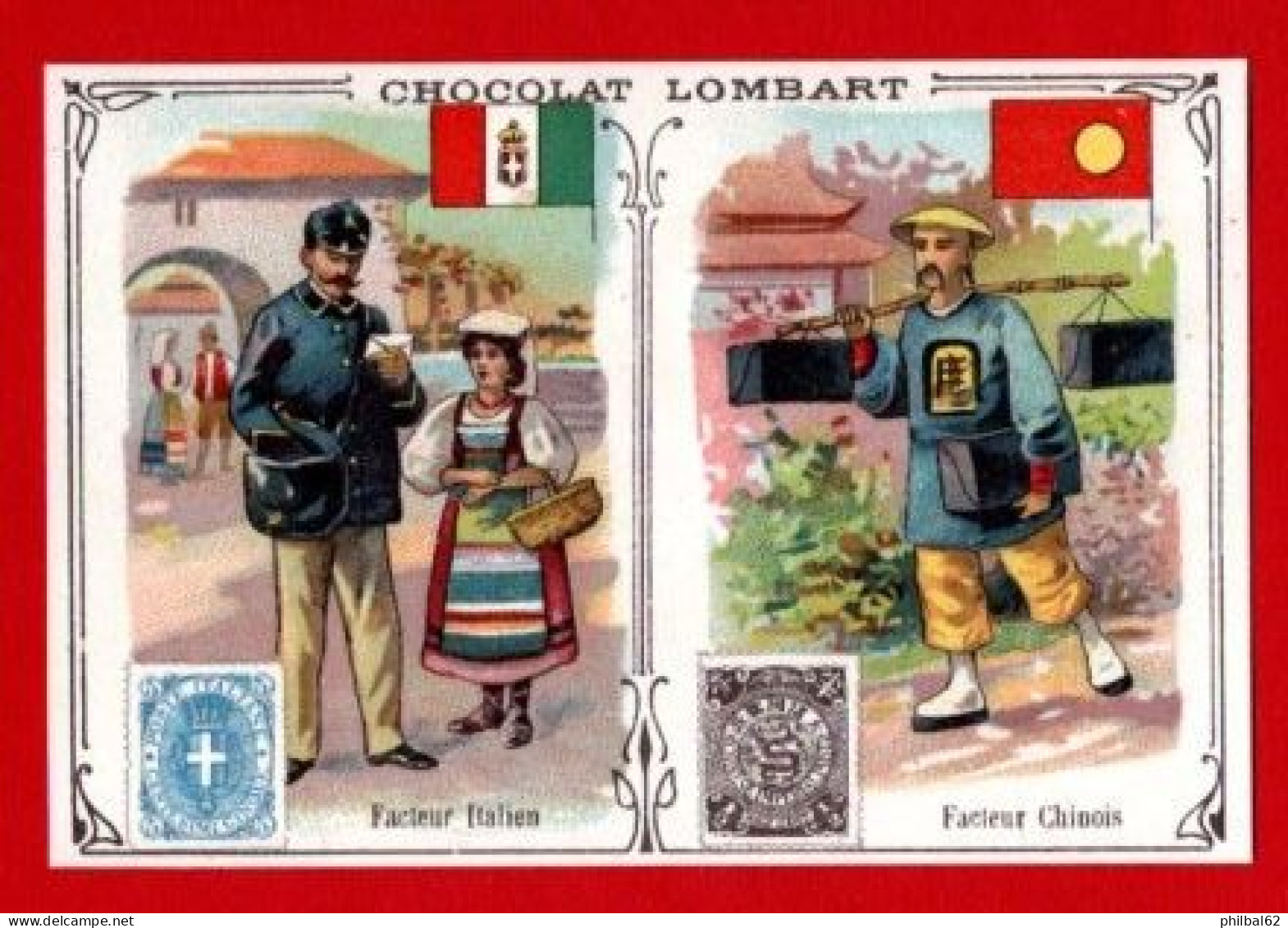 Chromo Chocolat Lombart. Facteurs De Différents Pays. Facteur Italien Et Facteur Chinois. - Lombart