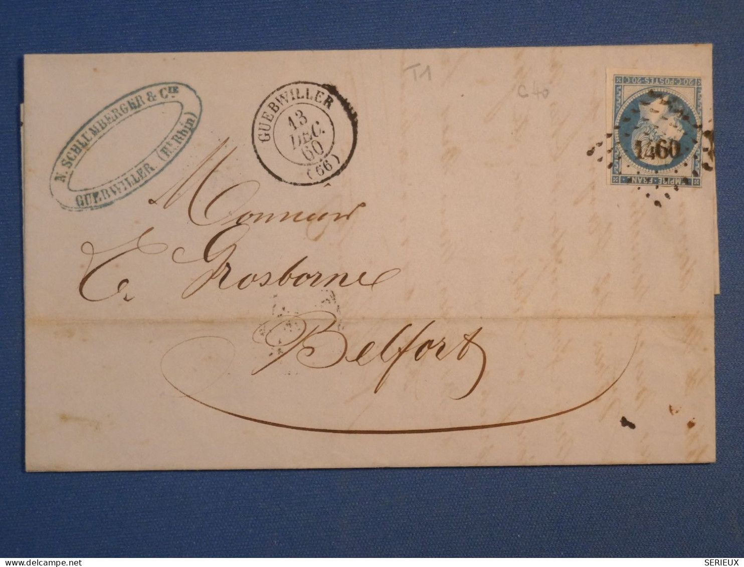 DL 5  FRANCE BELLE  LETTRE  1860 PETIT BUREAU  GUEBWILLER A BELFORT   ++N°14++    AFF..INTERESSANT +++ + - 1849-1876: Classic Period