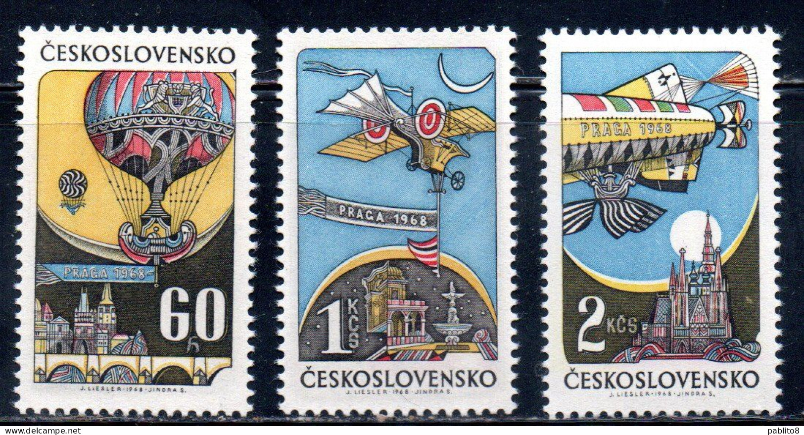 CZECHOSLOVAKIA CECOSLOVACCHIA 1968 AIR POST MAIL AIRMAIL PRAGA 68 WORLD STAMP EXHIBITION COMPLETE SET SERIE COMPLETA MNH - Poste Aérienne