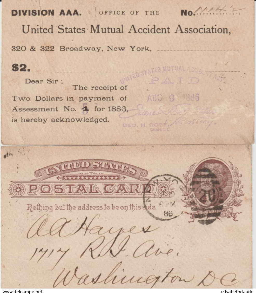 USA - 1886 - 2 CP ENTIER Avec REPIQUAGE PRIVE ! De NEW YORK => WASHINGTON - ...-1900