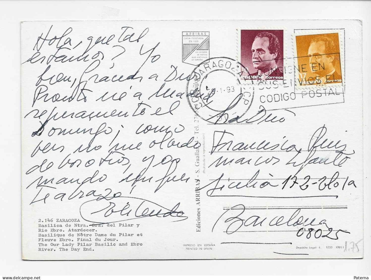 3853   Postal Zaragoza 1993, - Lettres & Documents