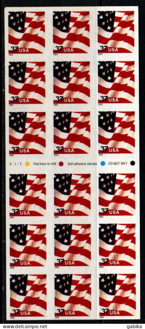 USA 2002 (2003), Scott 3637, MNH, Sheet, Booklet, Perforation 8, Flag - Nuevos