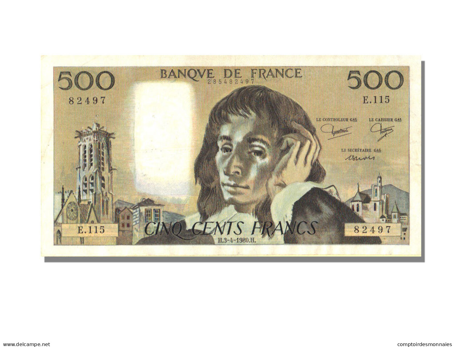 Billet, France, 500 Francs, 500 F 1968-1993 ''Pascal'', 1980, 1980-04-03, TTB+ - 500 F 1968-1993 ''Pascal''