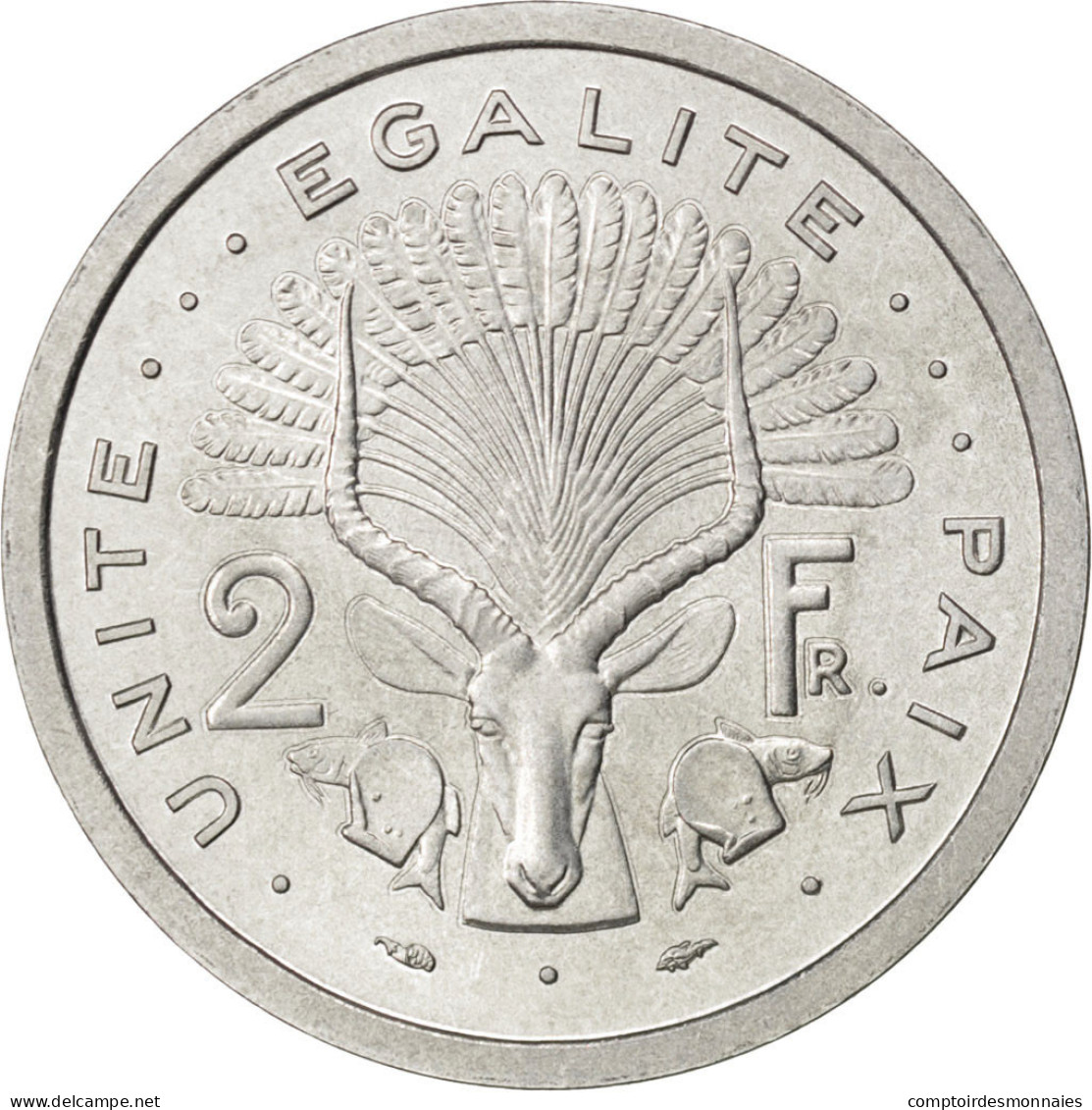 Monnaie, Djibouti, 2 Francs, 1977, SPL, Aluminium, KM:E2 - Djibouti