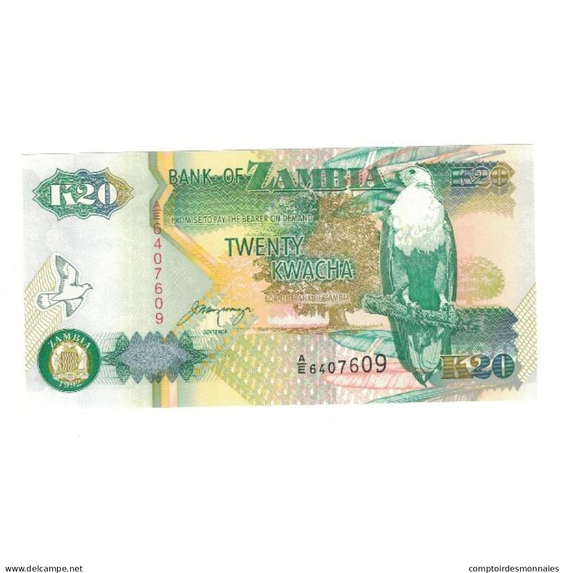 Billet, Zambie, 20 Kwacha, 1992, KM:36b, NEUF - Sambia