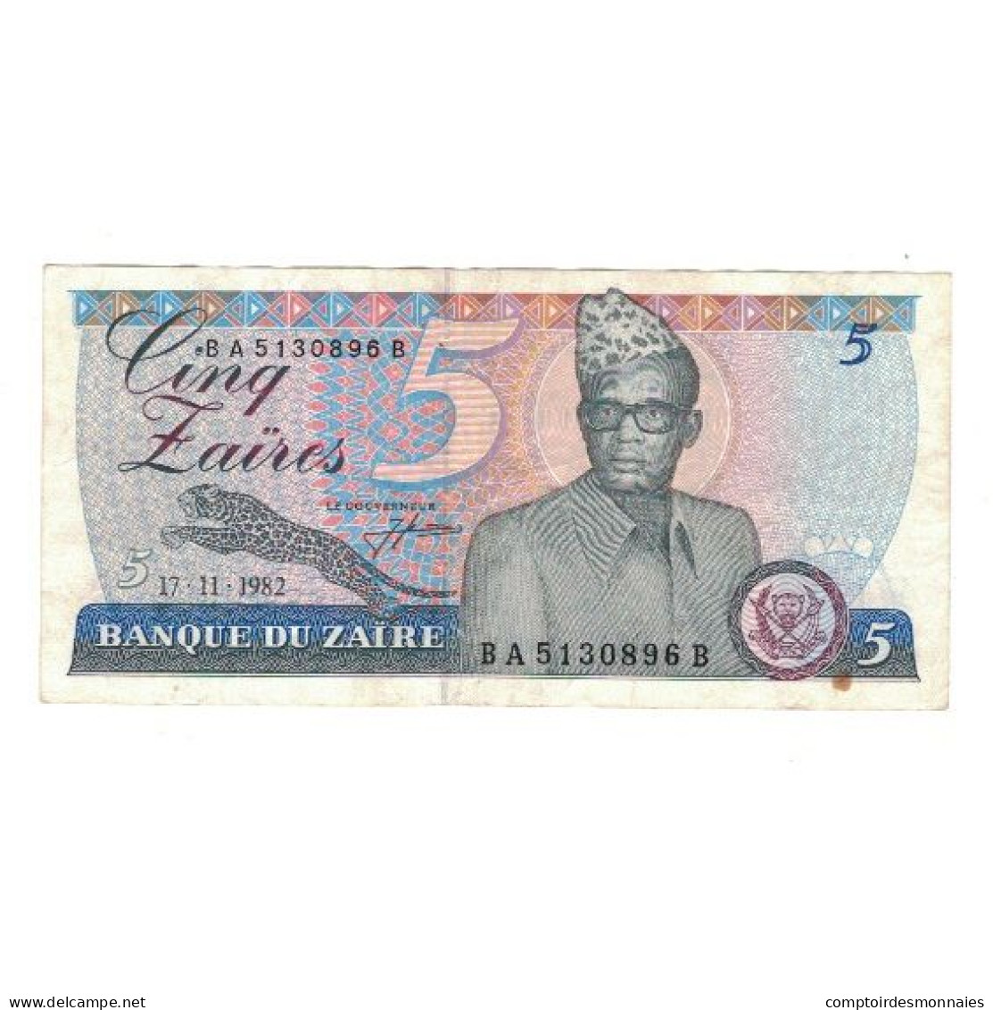 Billet, Zaïre, 5 Zaïres, 1982, 1982-11-17, KM:26a, TTB - Zaïre