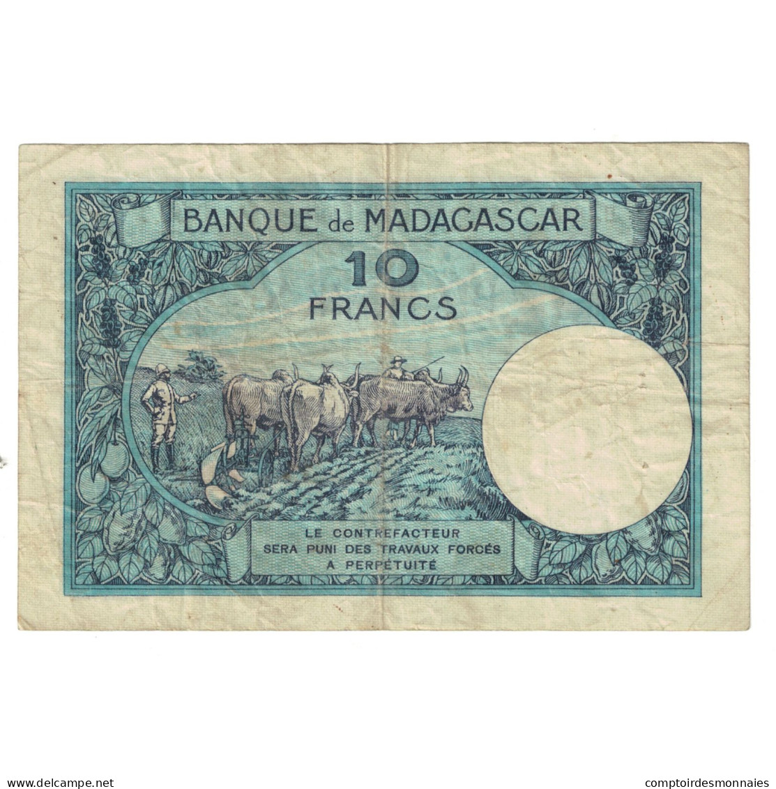 Billet, Madagascar, 10 Francs, 1937-1947, KM:36, TB - Madagascar