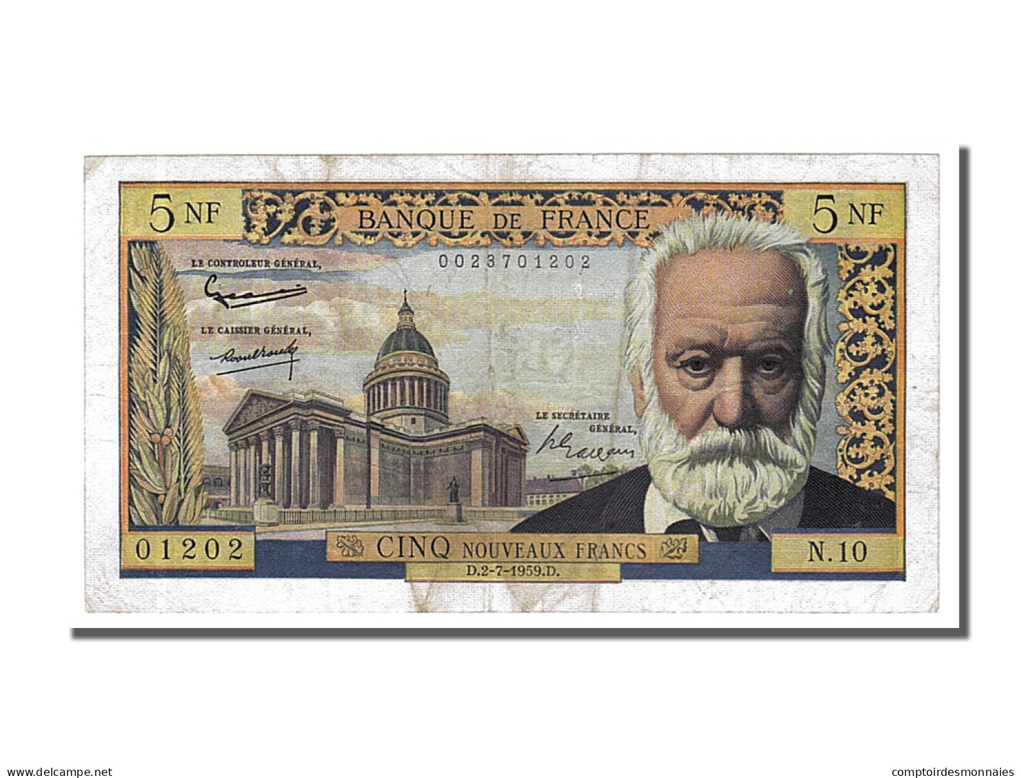 Billet, France, 5 Nouveaux Francs, 5 NF 1959-1965 ''Victor Hugo'', 1959 - 5 NF 1959-1965 ''Victor Hugo''