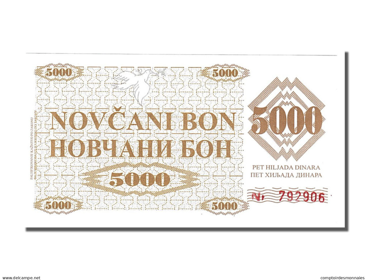 Billet, Bosnia - Herzegovina, 5000 Dinara, 1992, NEUF - Bosnie-Herzegovine