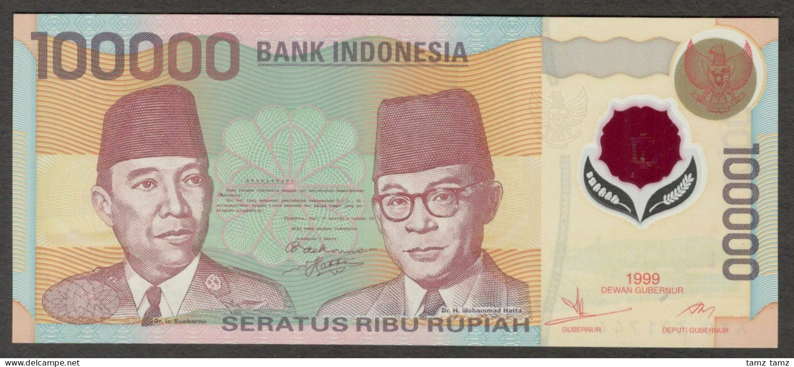 Indonesia 100,000 100000 Rupiah Polymer Soekarno & Hatta P-140 1999 UNC - Indonésie