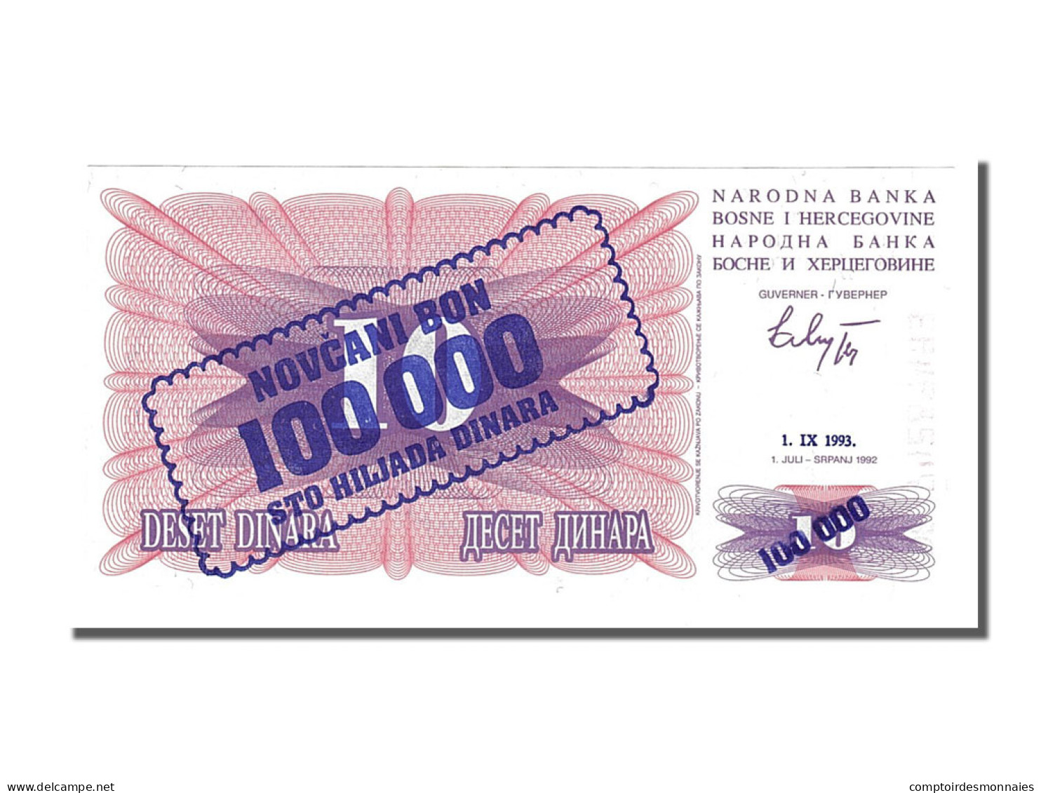 Billet, Bosnia - Herzegovina, 100,000 Dinara, 1993, 1993-09-01, NEUF - Bosnie-Herzegovine