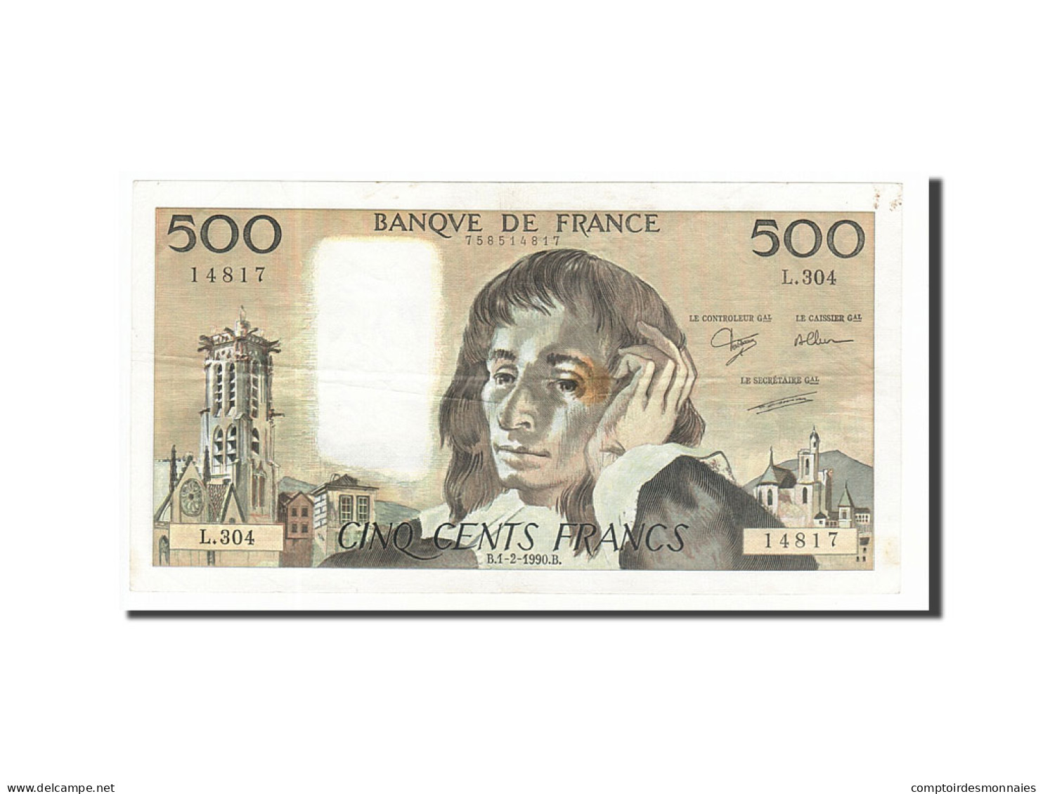 Billet, France, 500 Francs, 500 F 1968-1993 ''Pascal'', 1990, 1990-02-01, TB - 500 F 1968-1993 ''Pascal''