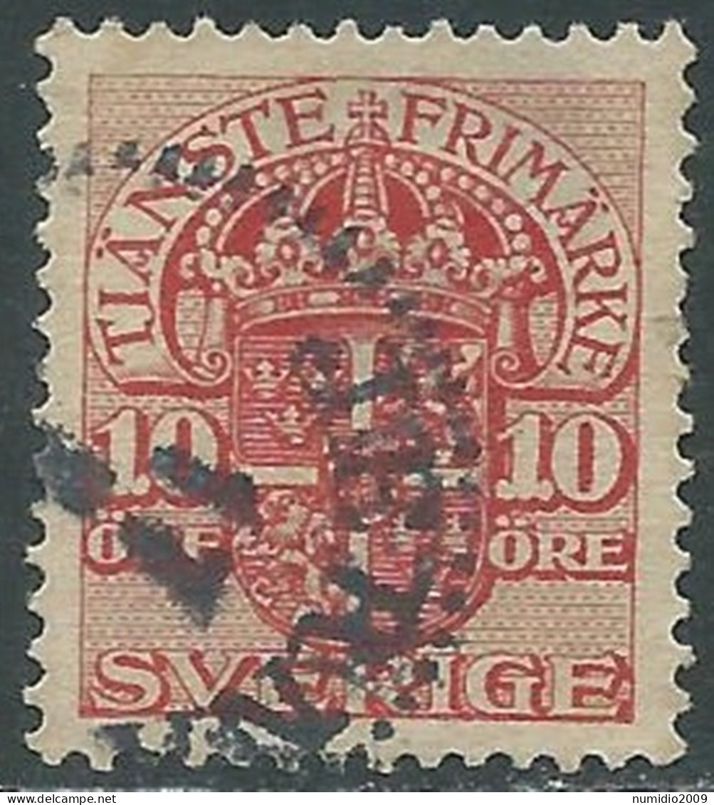 1910-14 SVEZIA USATO FRANCOBOLLI DI SERVIZIO STEMMA CON CORONA 10 ORE - RB18-3 - Dienstmarken