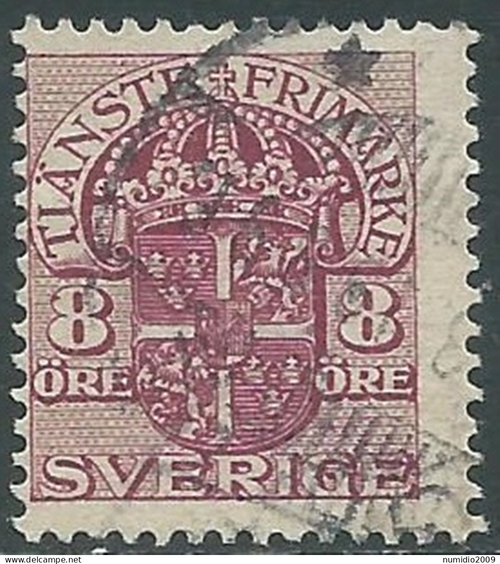 1910-14 SVEZIA USATO FRANCOBOLLI DI SERVIZIO STEMMA CON CORONA 8 ORE - RB18-3 - Dienstmarken