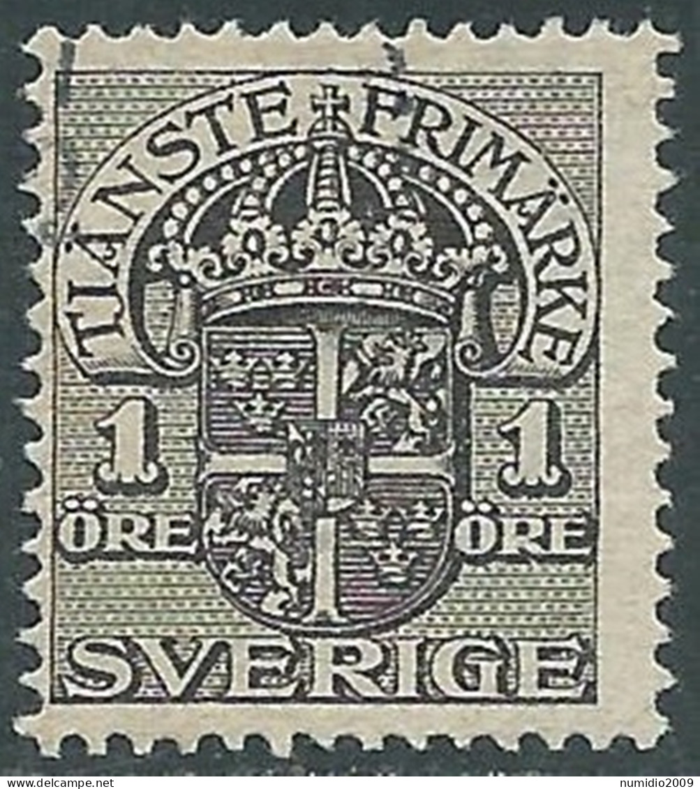 1910-14 SVEZIA USATO FRANCOBOLLI DI SERVIZIO STEMMA CON CORONA 1 ORE - RB18-3 - Officials