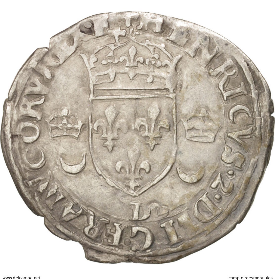 Monnaie, France, Douzain Aux Croissants, 1550, Lyon, TTB, Billon, Duplessy:997 - 1547-1559 Henri II