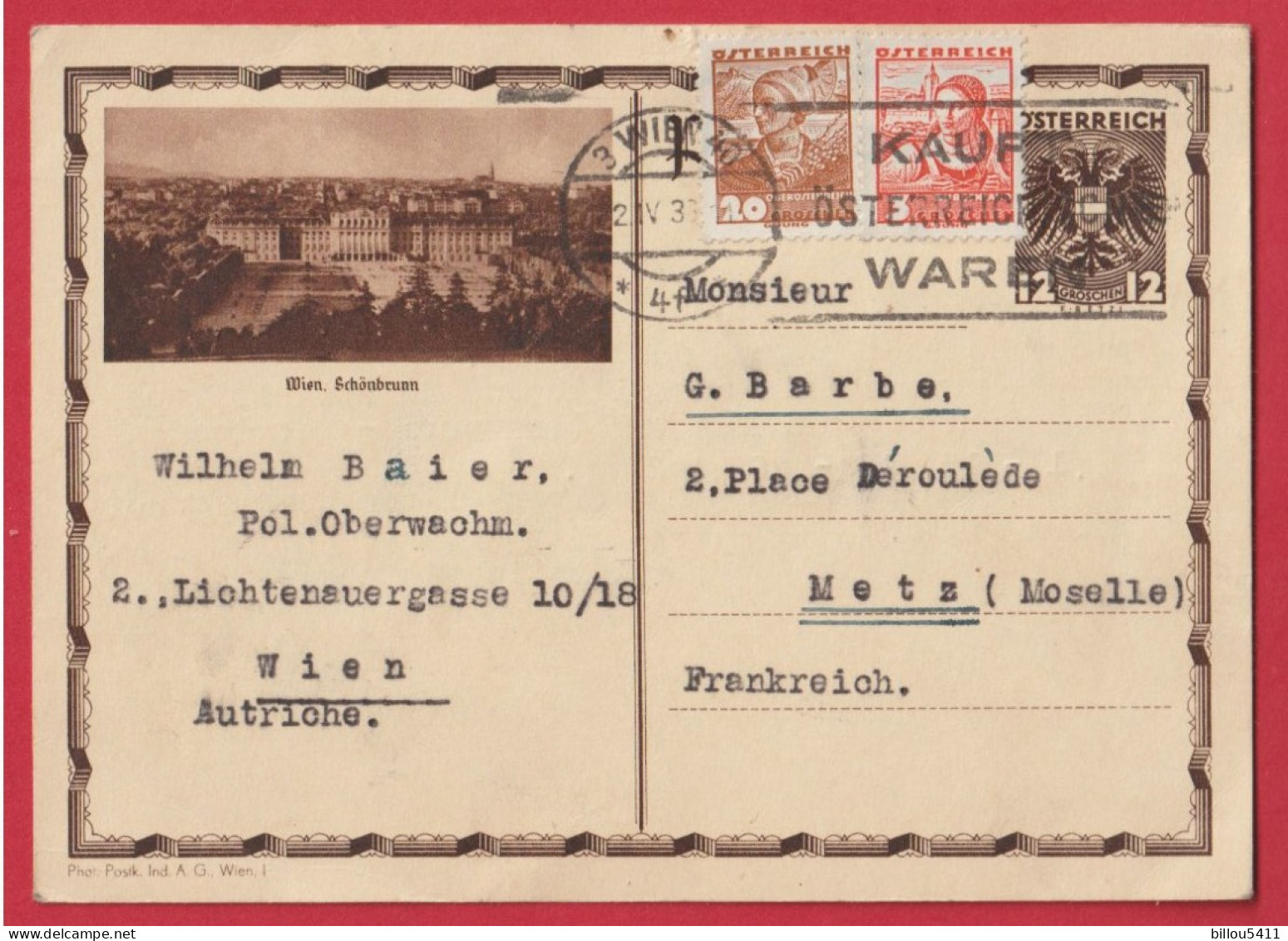 Austria Österreich AUTRICHE 1936 WIEN Schönbrunn ( Flamme KAUFT österreich WAREN ) - Kartenbriefe