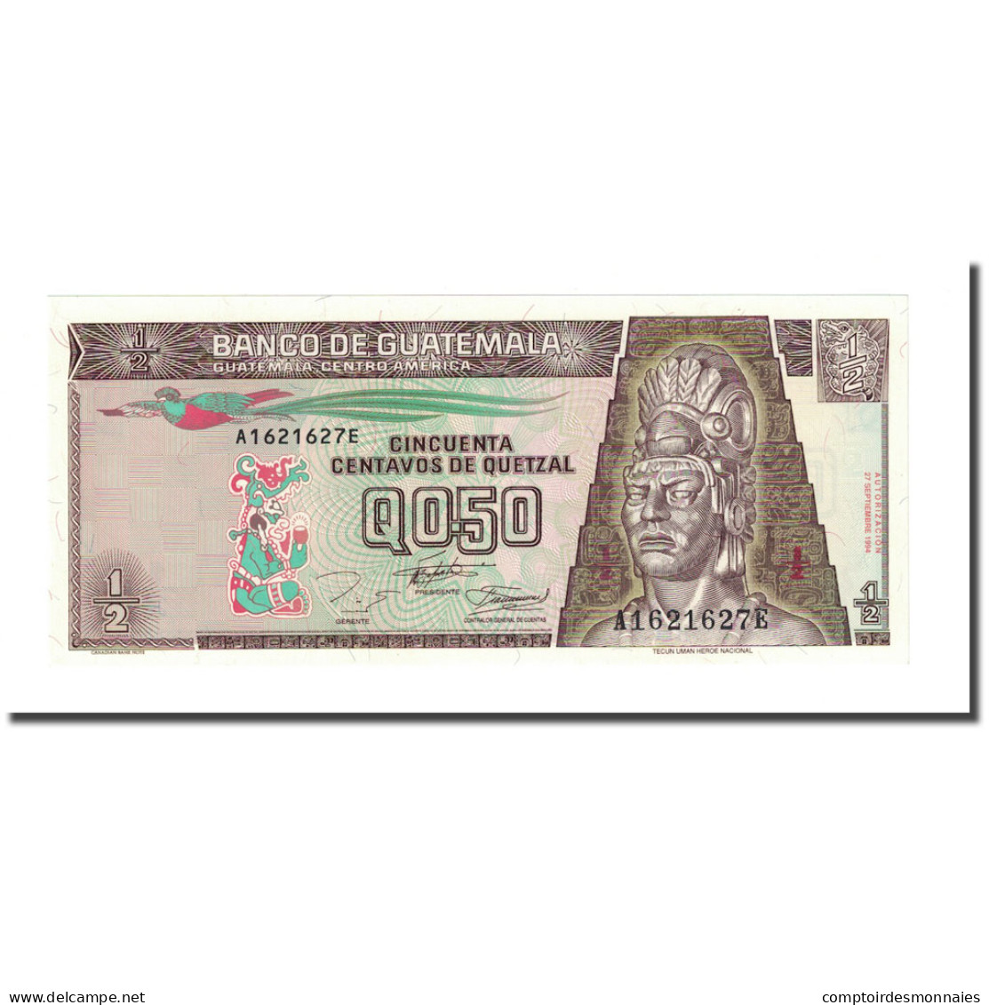 Billet, Guatemala, 1/2 Quetzal, 1994, 1994-09-27, KM:86b, NEUF