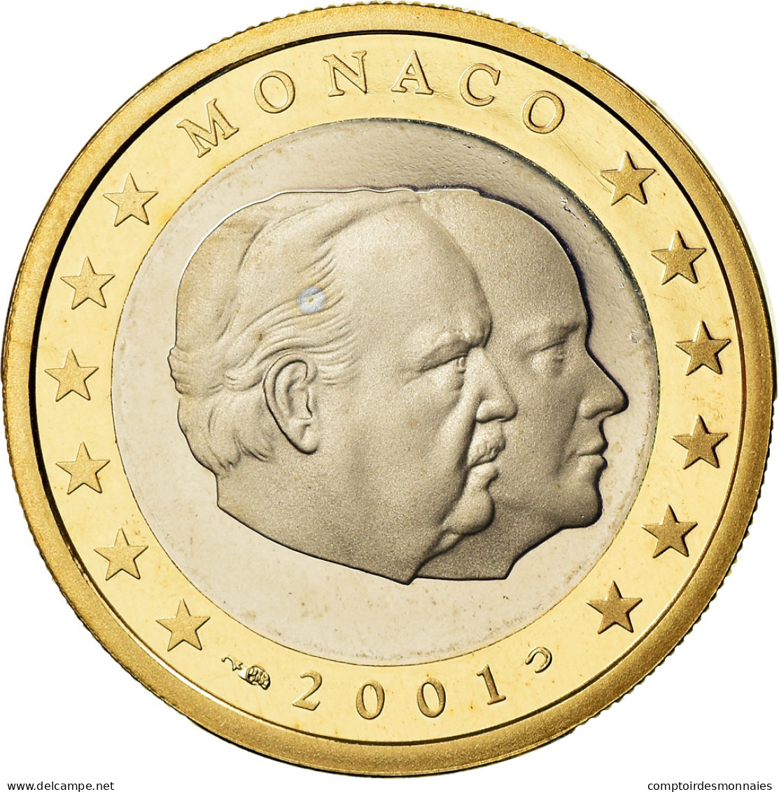 Monaco, Euro, Prince Rainier Et Prince Albert, 2001, Proof, FDC, Bi-Metallic - Mónaco