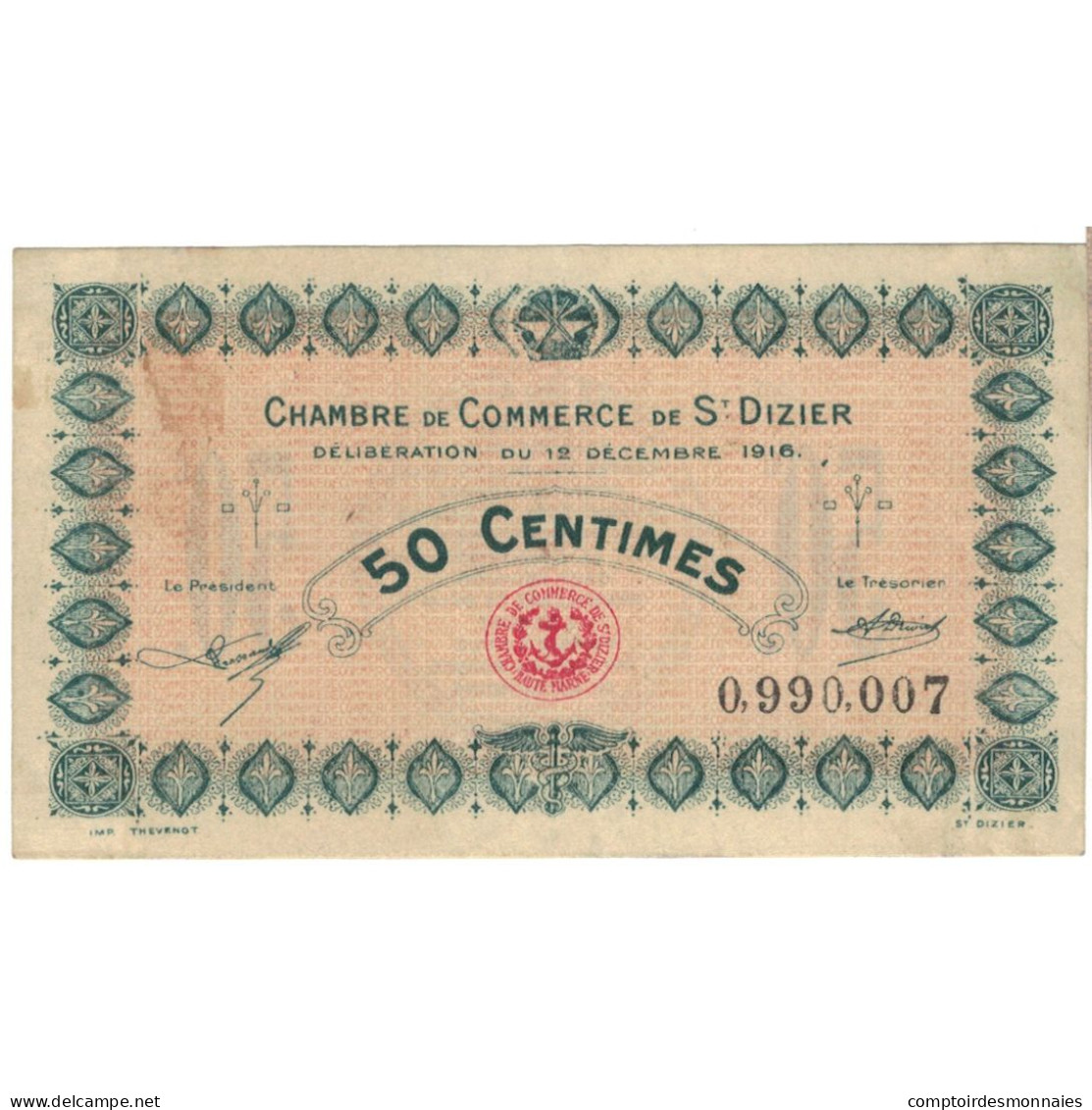 France, Saint-Dizier, 50 Centimes, 1916, SUP, Pirot:113-11 - Chamber Of Commerce