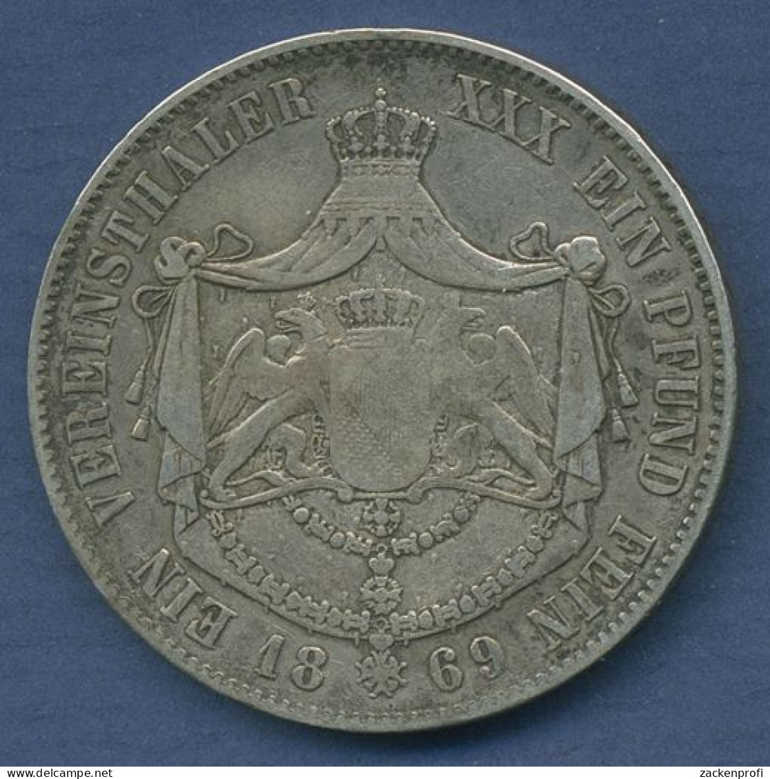Baden Vereinstaler 1869, Großherzog Friedrich, J 85 S-ss (m3878) - Taler Et Doppeltaler
