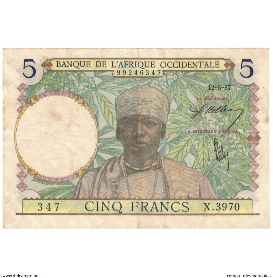 Billet, French West Africa, 5 Francs, KM:21, SUP - West African States