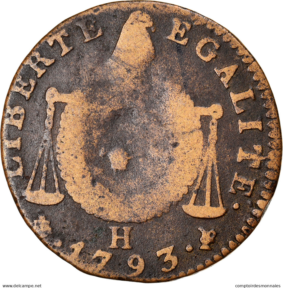 Monnaie, France, ½ Sol Aux Balances, 1/2 Sol, 1793, La Rochelle, B+, Bronze - Sonstige & Ohne Zuordnung