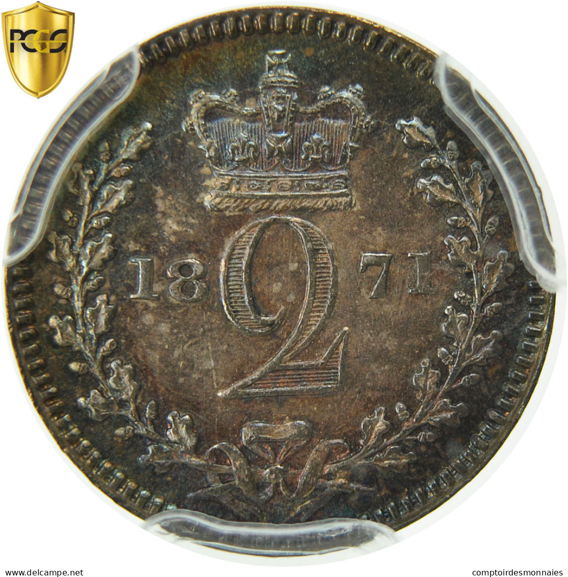 Monnaie, Grande-Bretagne, Victoria, 2 Pence, 1871, PCGS, PL65, FDC, Argent - E. 1 1/2 - 2 Pence