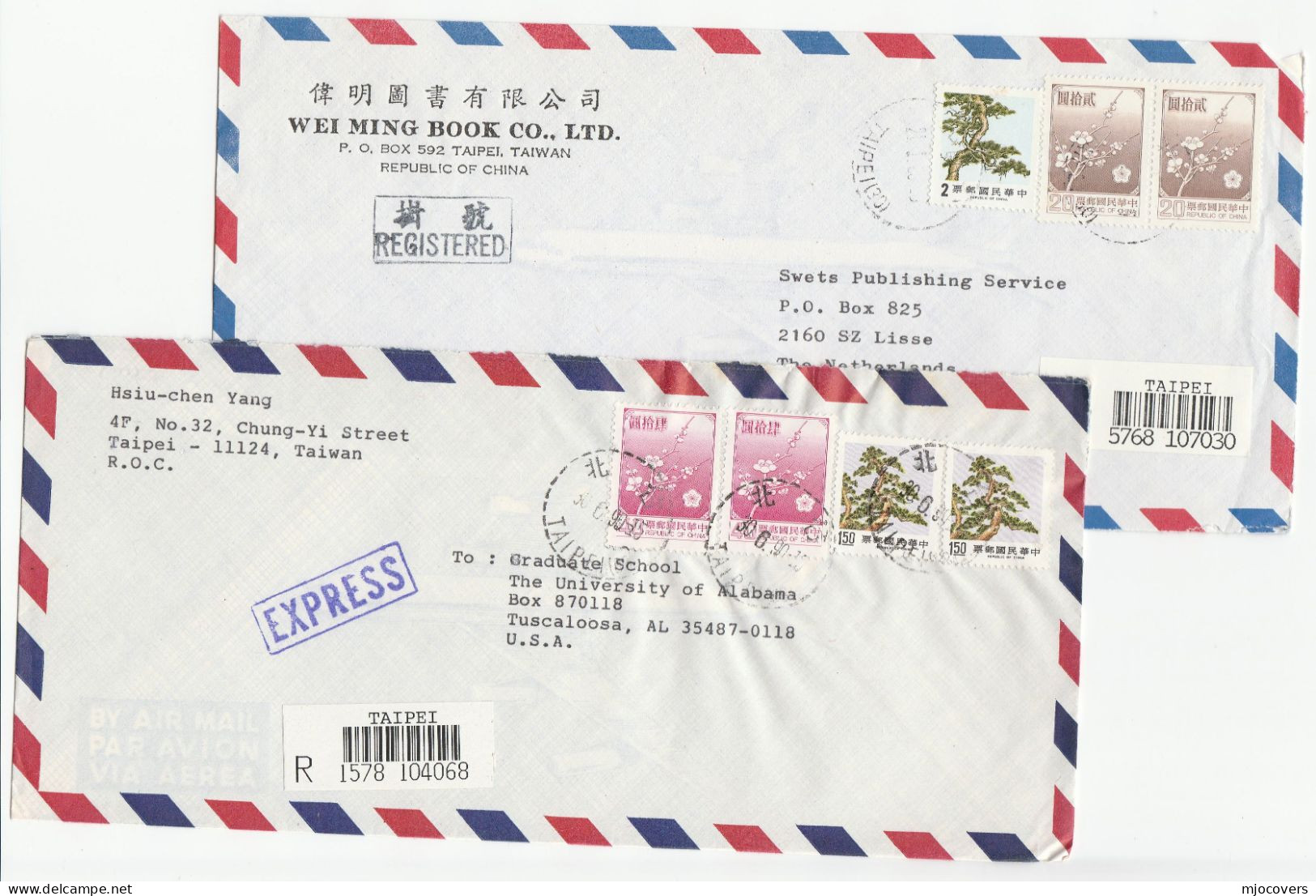 TREES 3 Reg TAIWAN  Multi Diff TREE Stamps COVERS Air Mail To Gb Registered Taipei Label Cover China - Lettres & Documents