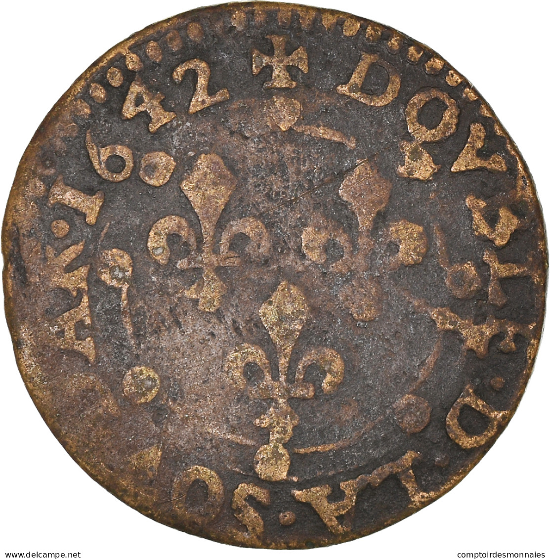 Monnaie, France, Ardennes, Charles II, Double Tournois, 1642, Charleville, TB+ - Other & Unclassified