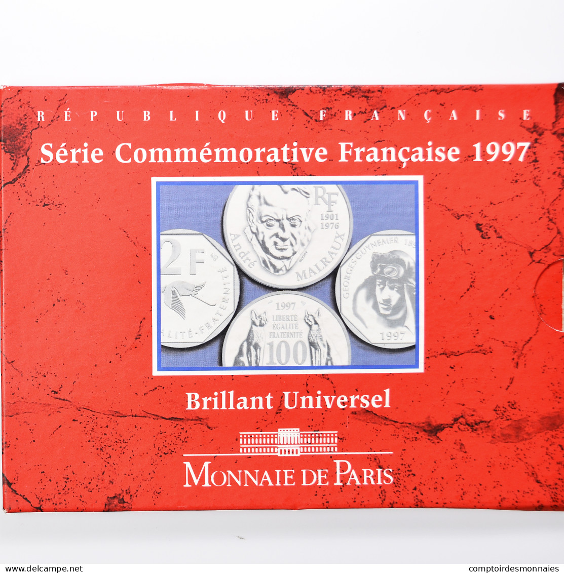 Monnaie, France, SET 2 Monnaies, 2 Francs Guynemer  100 Francs Malraux, 1997 - Commemorative