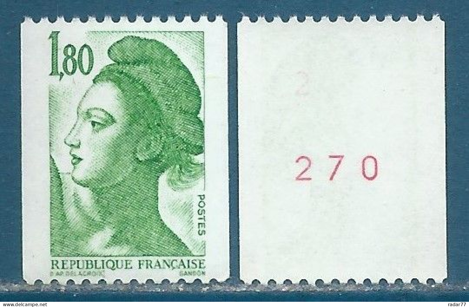 N°2378b Roulette Liberté 1,80 Vert Avec N° Rouge 270 Neuf** - Coil Stamps