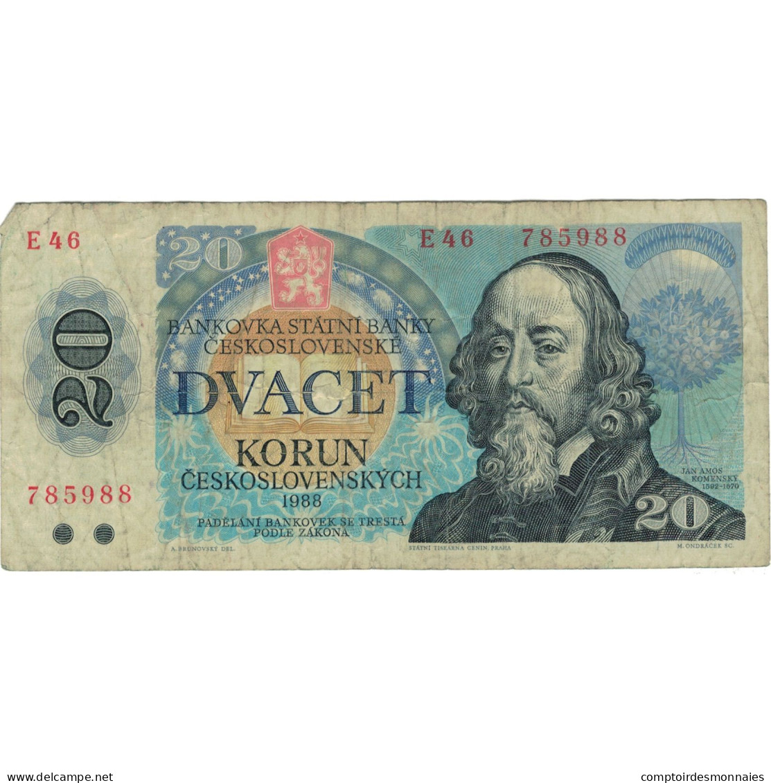 Billet, Tchécoslovaquie, 20 Korun, 1988, B, Fayette:95 - Tchécoslovaquie