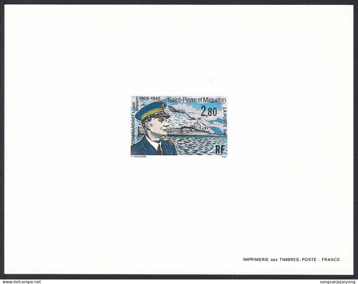 St. Pierre & Miquelon Sc597 Commander Louis Blaison (1906-1942), Submarine Surcouf, Sous-marin, Deluxe Proof, Epreuve - U-Boote