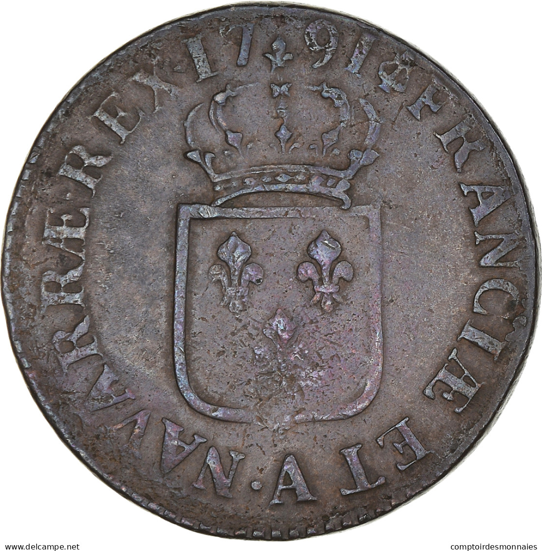 Monnaie, France, Louis XVI, Sol Ou Sou, Sol, 1791, Paris, TTB, Cuivre - 1774-1791 Louis XVI