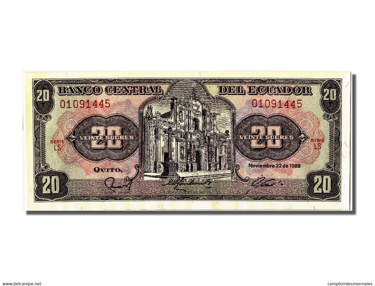 Billet, Équateur, 20 Sucres, 1988, 1988-11-22, SPL - Ecuador