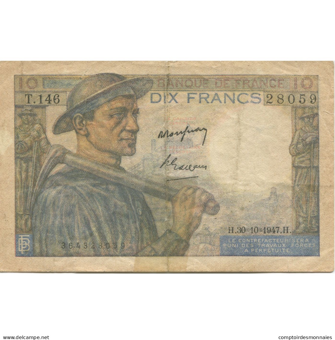 France, 10 Francs, Mineur, 1947, 1947-10-30, TB, Fayette:08.18, KM:99f - 10 F 1941-1949 ''Mineur''