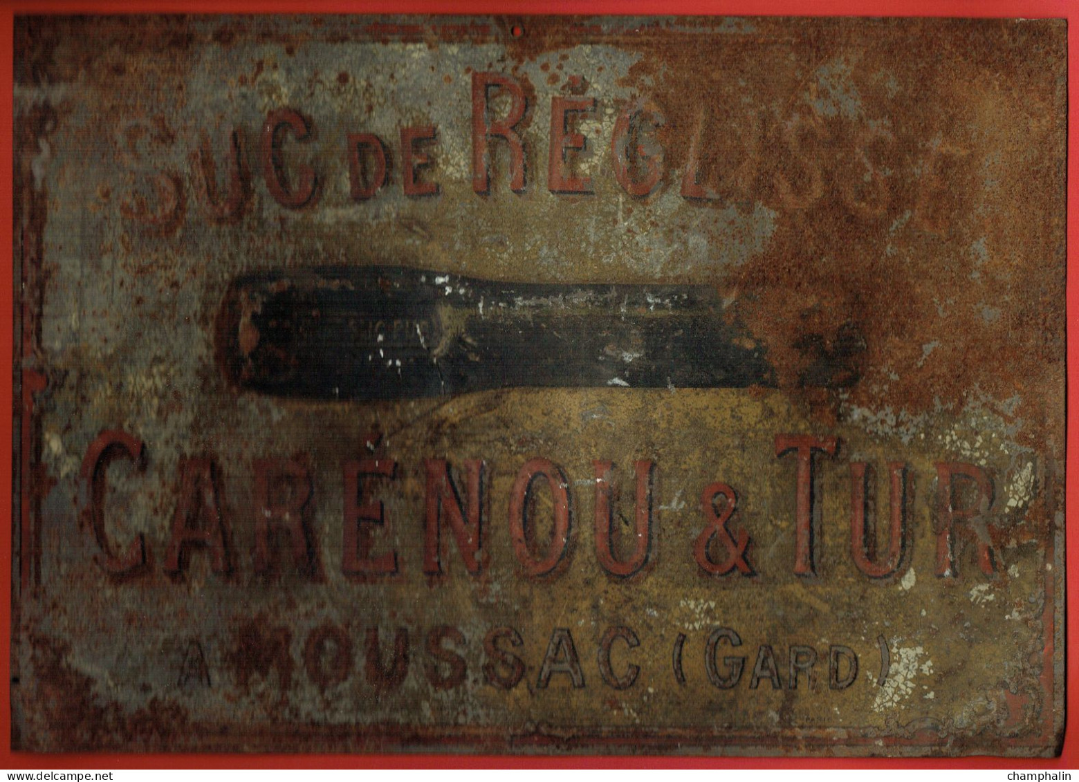 Plaque En Tôle Non émaillée Suc De Réglisse Carénou & Tur à Moussac (30) - Voir état - Sucreries & Gâteaux