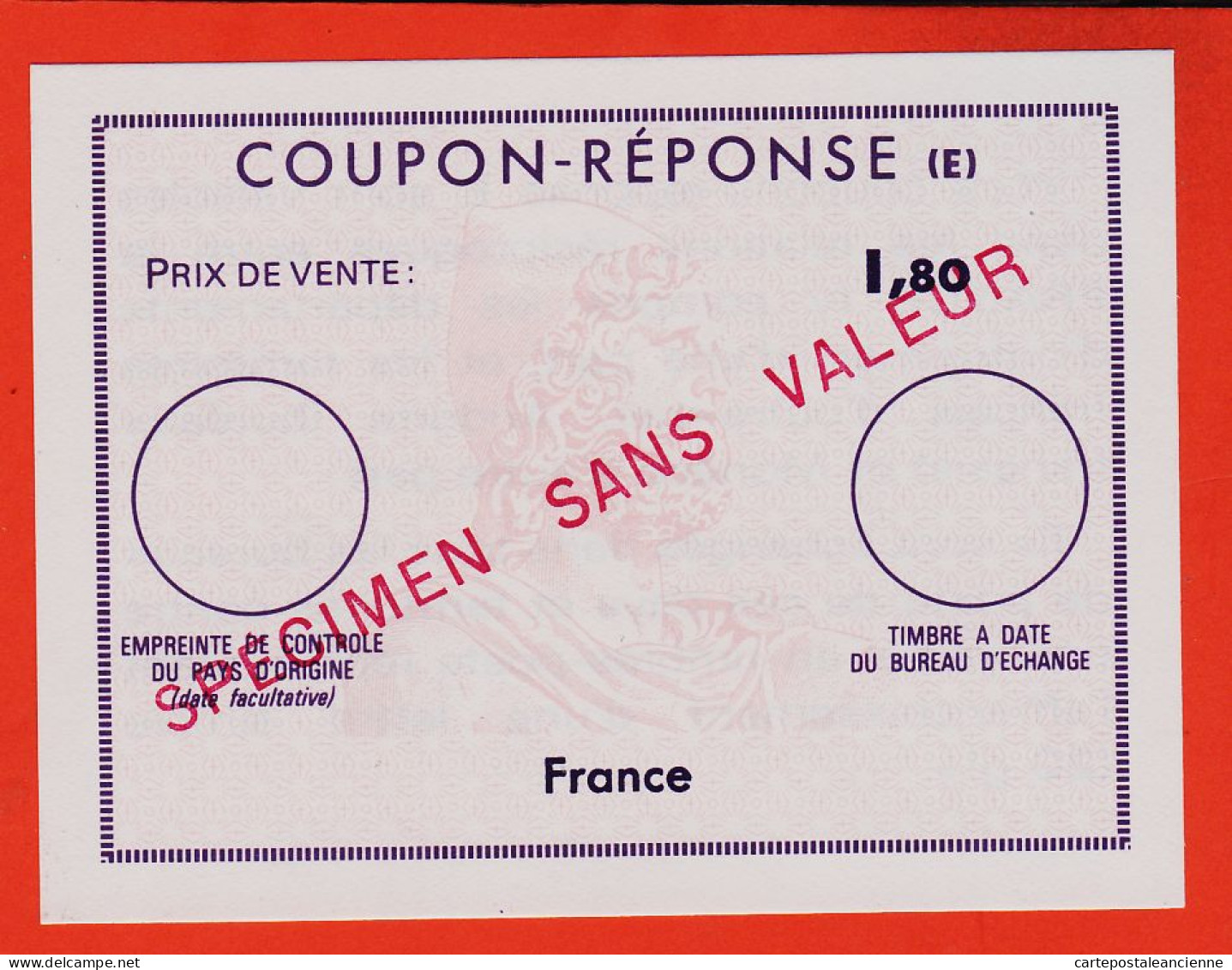 7210 / ⭐ ♥️ COUPON-REPONSE (E) FRANCE 1,80 Specimen Sans Valeur Outil Dictatique PTT Instruction Personnel - Coupons-réponse