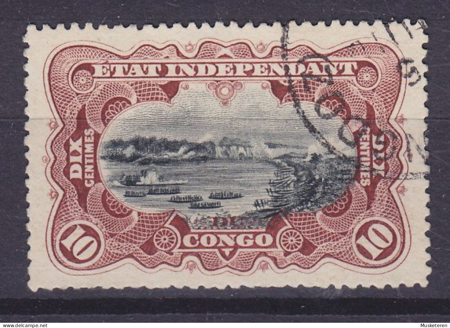 Belgian Congo 1895 Mi. 15, 10c. Szene Am Kongo Rotbraun/Schwarz, (NGDOZ) Corner Cancel (2 Scans) - Used Stamps