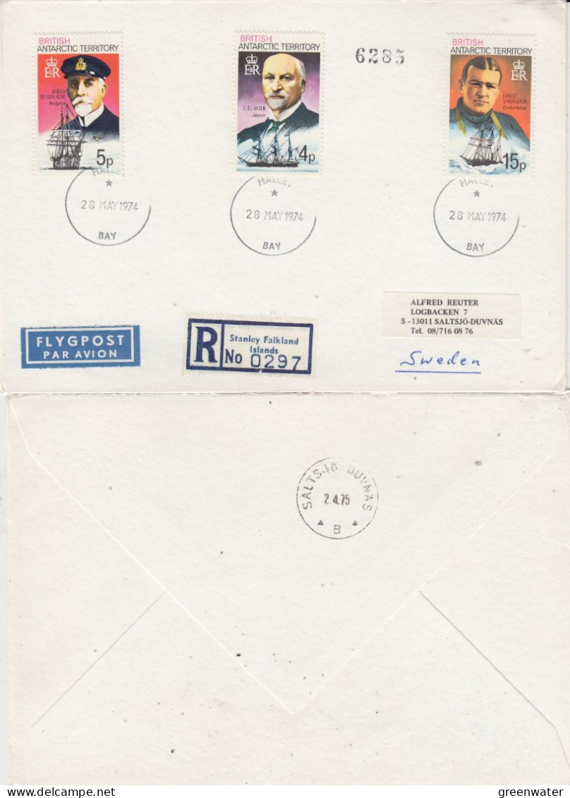 British Antarctic Territory (BAT) Antarctic Exploreres 15v 5 Registered Covers Ca Hallay Bay 28 MAY 1974 (FG152) - Covers & Documents