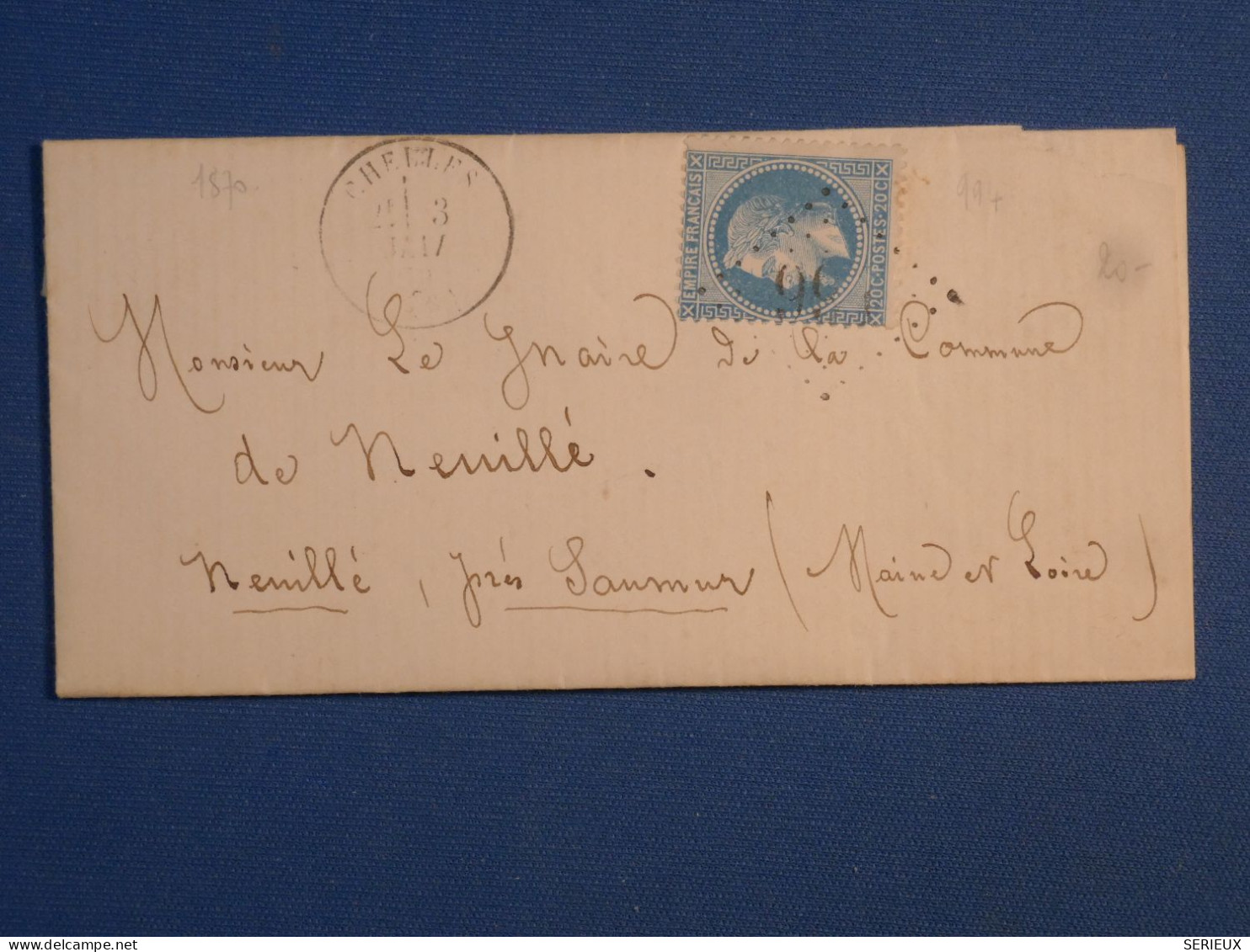 DL 6  FRANCE  BELLE LETTRE 1864 PETIT BUREAU  CHELLES A  SAUMUR   + NAP. N°  29 + AFF. INTERESSANT+ - 1849-1876: Classic Period