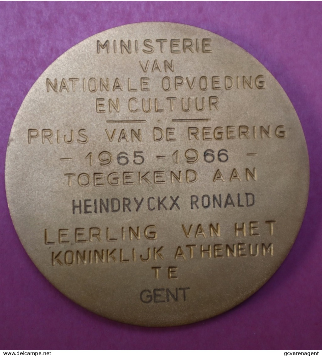 MEDAILLE - WILSKRACHT -MINISTERIE NATIONALE OPVOEDING EN CULTUR 1965 _ 66 HENDRYCKX ROLAND GENT 8.5 CM DIAM      2 SCANS - Firma's