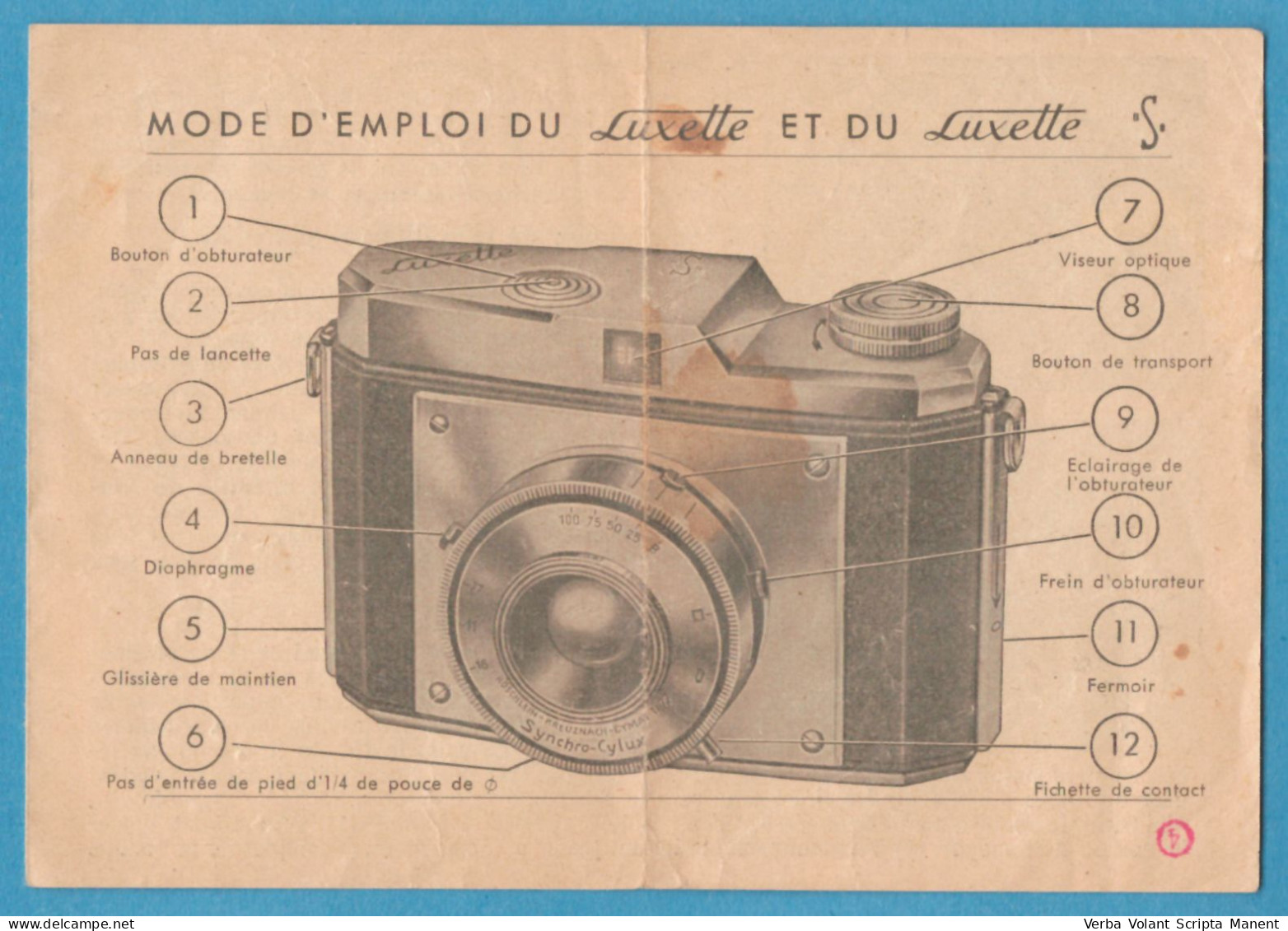 D-0600 * Instruction Leaflet In French For Luxette And Luxette S Cameras. Manufacturer: Zimmermann (Germany) - Zubehör & Material