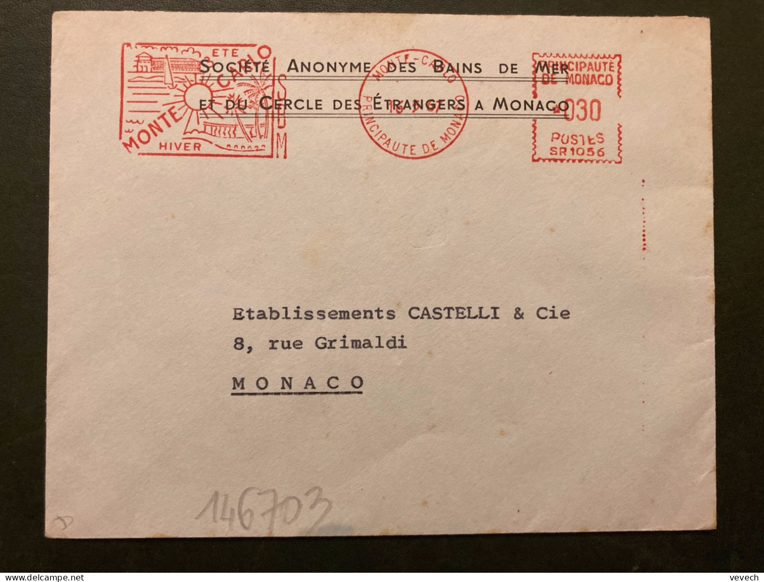 LETTRE SA DES BAINS DE MER ET DU CERCLE DES ETRANGERS A MONACO EMA SR 1056 à 030 Du 16 5 67 MONTE-CARLO SBM ETE HIVER - Franking Machines (EMA)