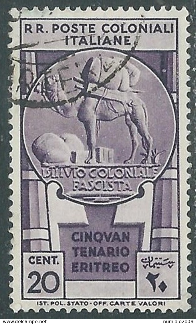 1933 EMISSIONI GENERALI USATO CINQUANTENARIO ERITREO 20 CENT - RA6-3 - Emisiones Generales