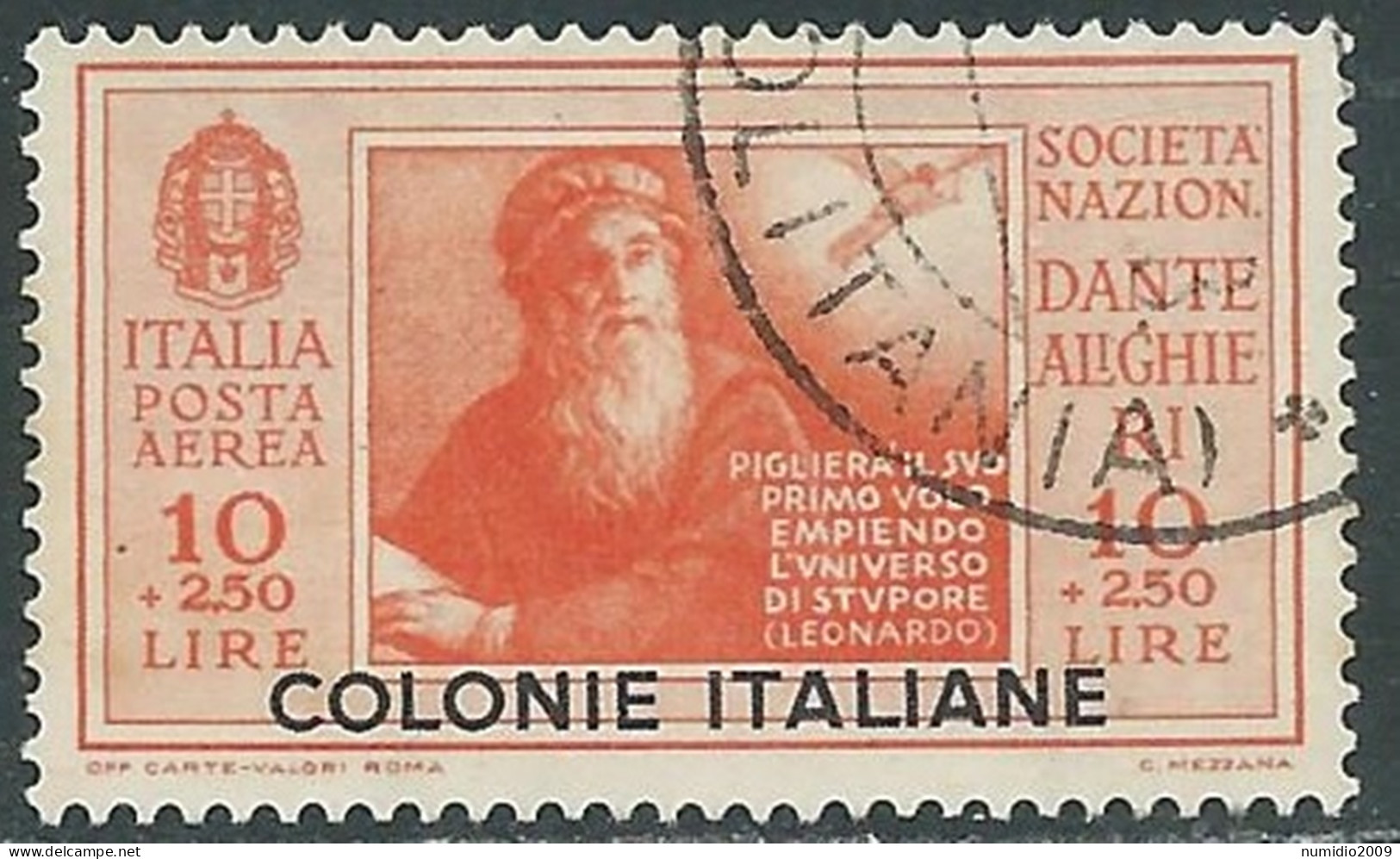 1932 EMISSIONI GENERALI POSTA AEREA USATO DANTE 10 LIRE - RA2-2 - Emissioni Generali