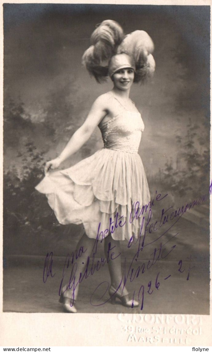 NINETTE - Carte Photo Dédicacée Signature Autographe - Artiste Cabaret Danse Danseuse Spectacle - 1927 Alcazar Marseille - Kabarett