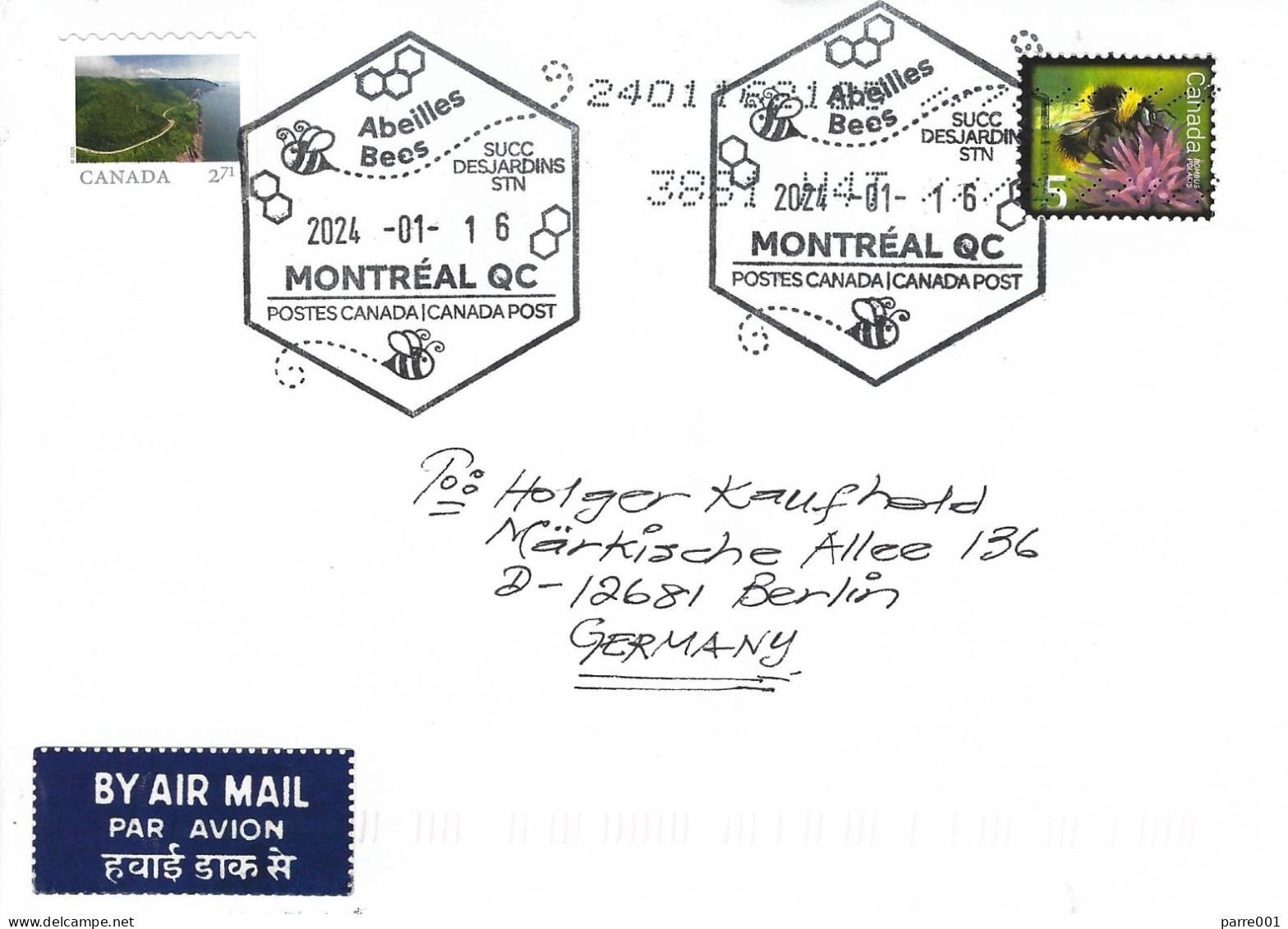 Canada 2024 Montreal Bees Honey Handstamp Cover - Honingbijen