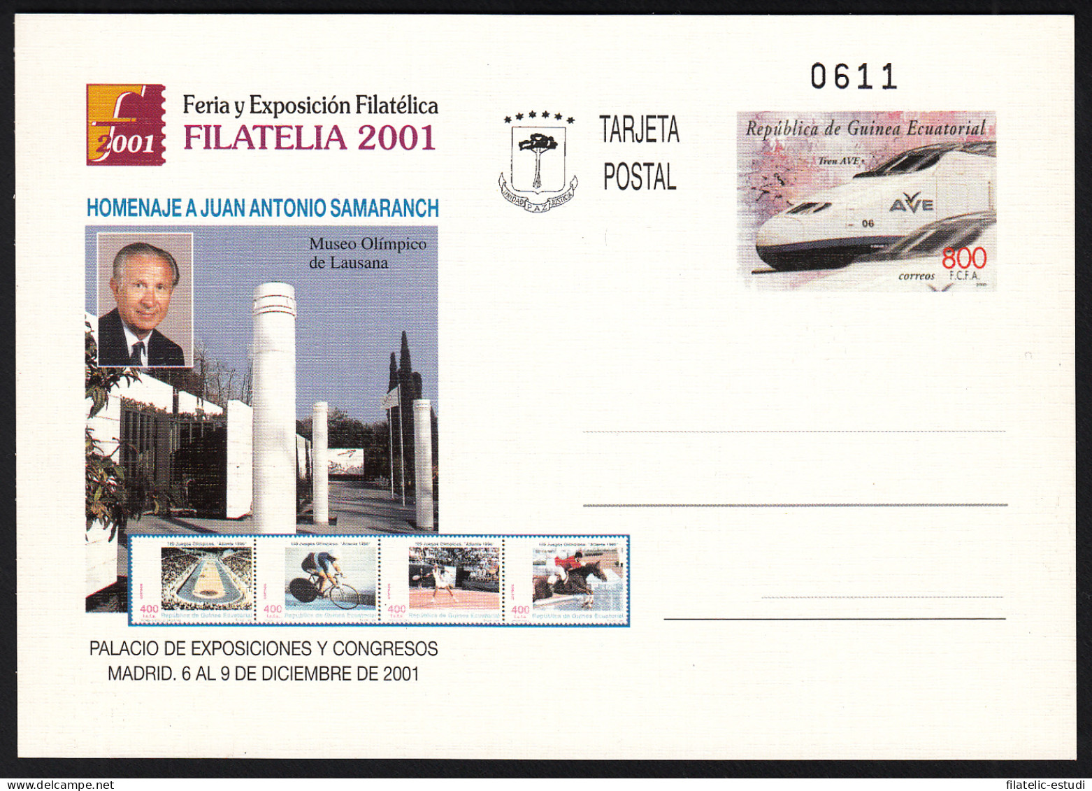 Guinea Ecuatorial Entero Postal 9 2001 Expo Filatelia  Antonio Samaranch - Sonstige & Ohne Zuordnung